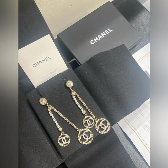 RARE CHANEL DOUBLE DANGLE EARRINGS - Picture 1 of 17